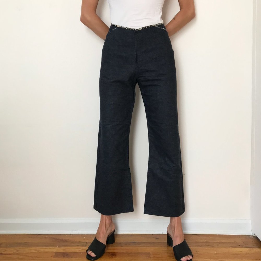 Vintage Dark Denim Zip Up Wide Leg Gaucho Pants 30 - Picture 4 of 11
